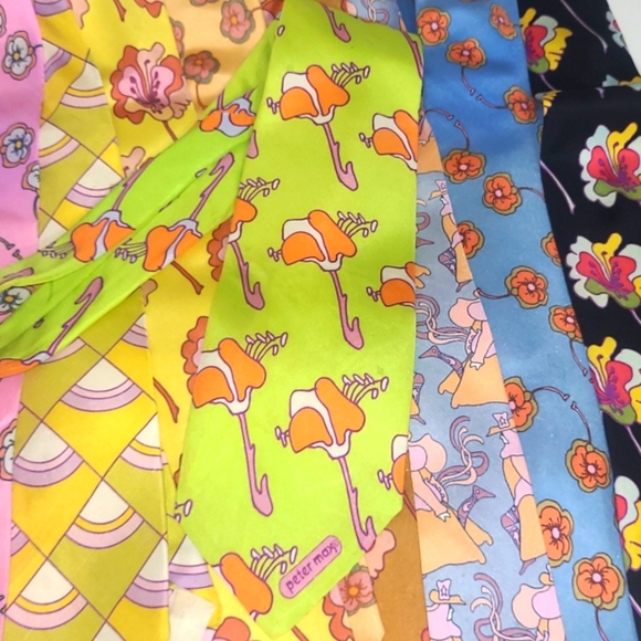 Peter Max Silk Tie Signed Pop Art Chartreuse Orange Purple   Iris Floral Print - Picture 13 of 15